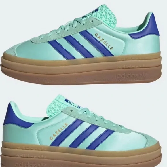 NWT - ADIDAS Gazelle Bold in Clear Mint Lucid Blue Gold Metallic - Picture 2 of 9